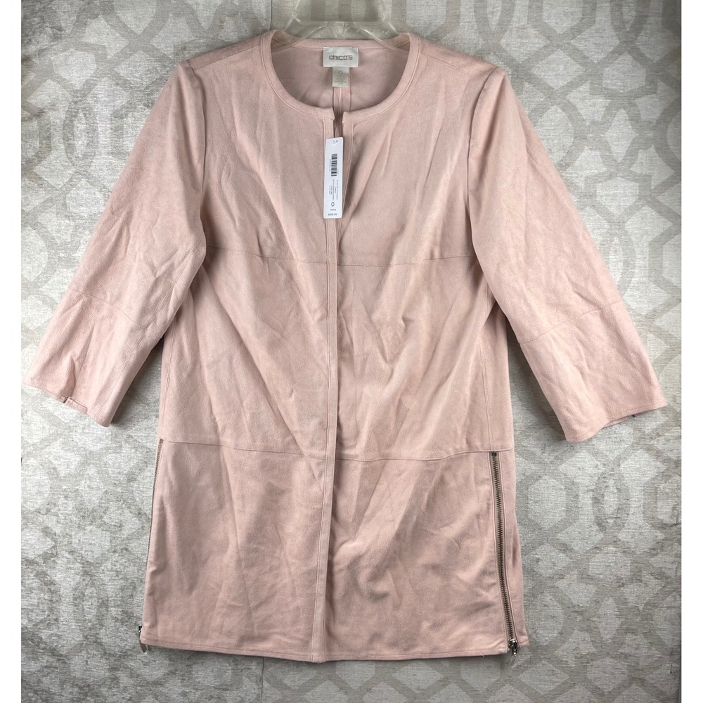Chico's Faux Suede Topper Women Size 0 S Paris Pink NWT Side Zip Jacket